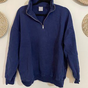 Aritzia TNA Cozy AF Fleece Quarter Zip Sweatshirt navy size 3 (L)